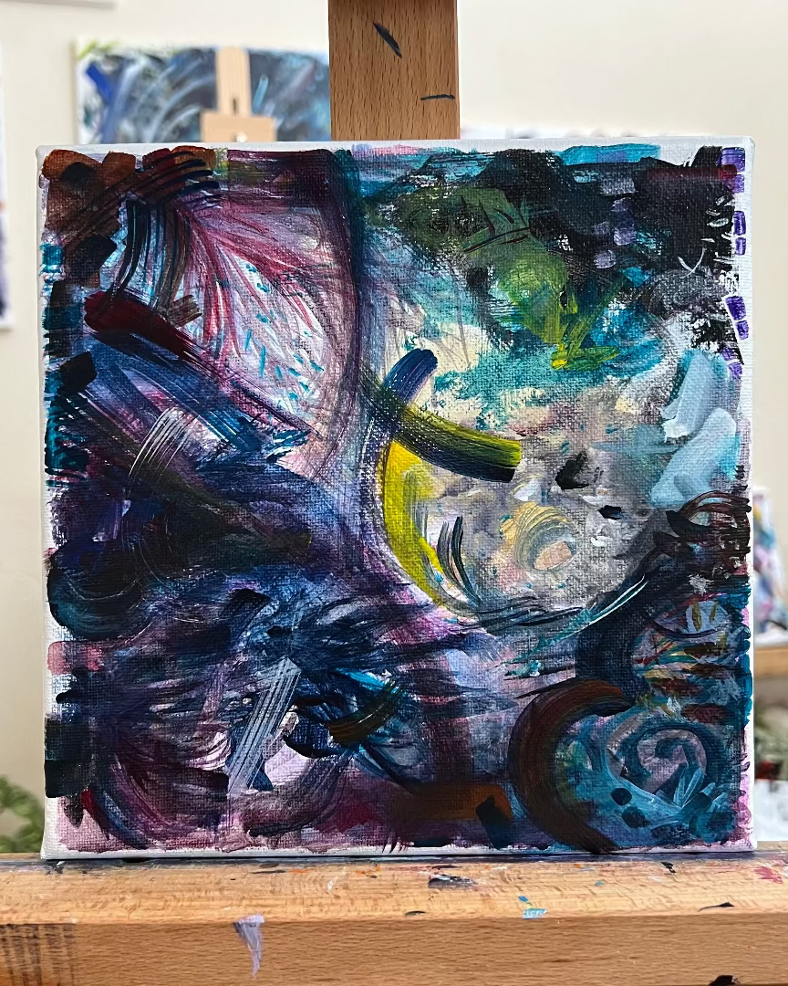 Abstract painting on a wooden easel
