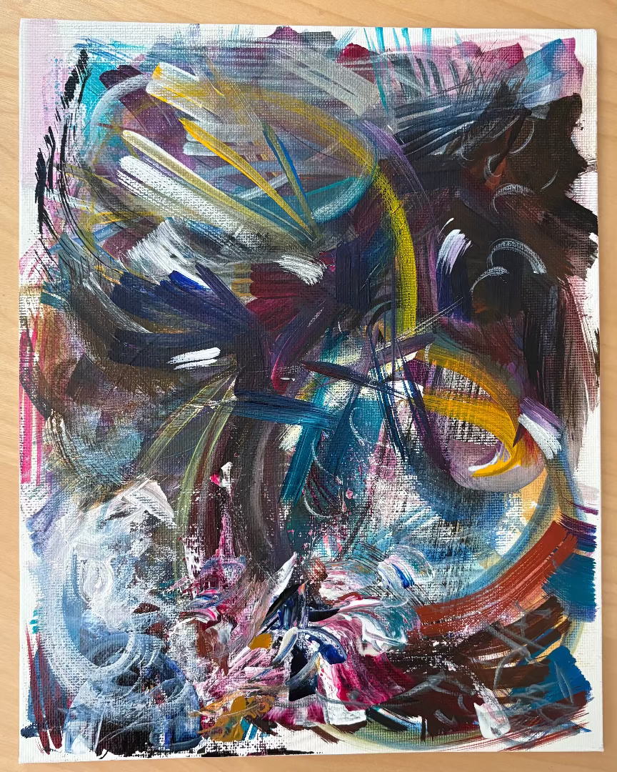 Abstract painting on a wooden surface